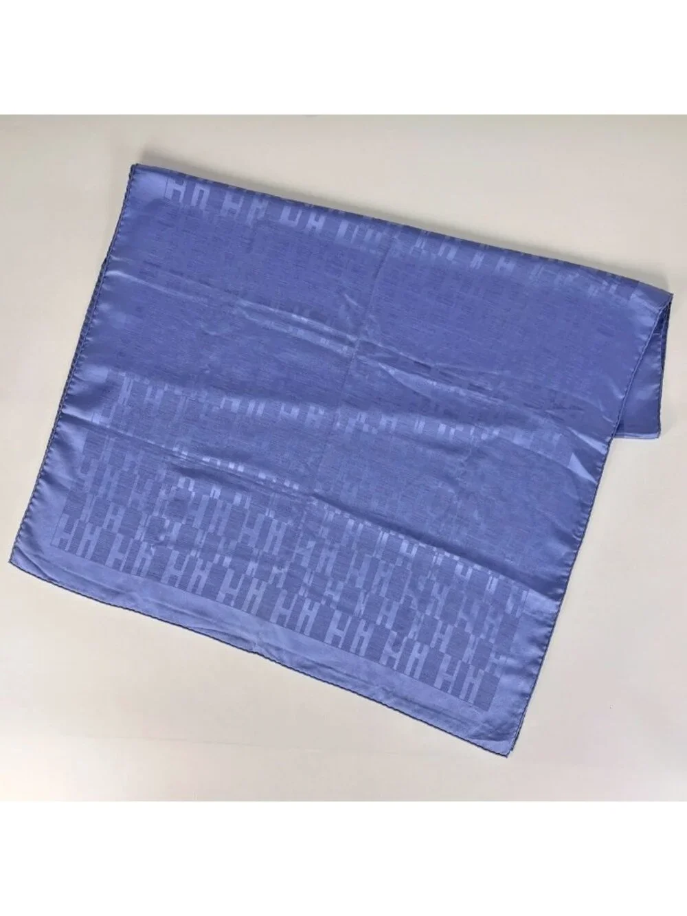 Hermes Grand Ash Shawl Logo Silk Wool Blue Scarf